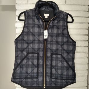 J. Crew Women's Puffer Vest Down Quilted Plaid Mock Neck Full Zip Lined Size S
